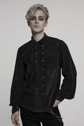 Black Double-breasted Long Puff Sleeves Men's Gothic Blouse